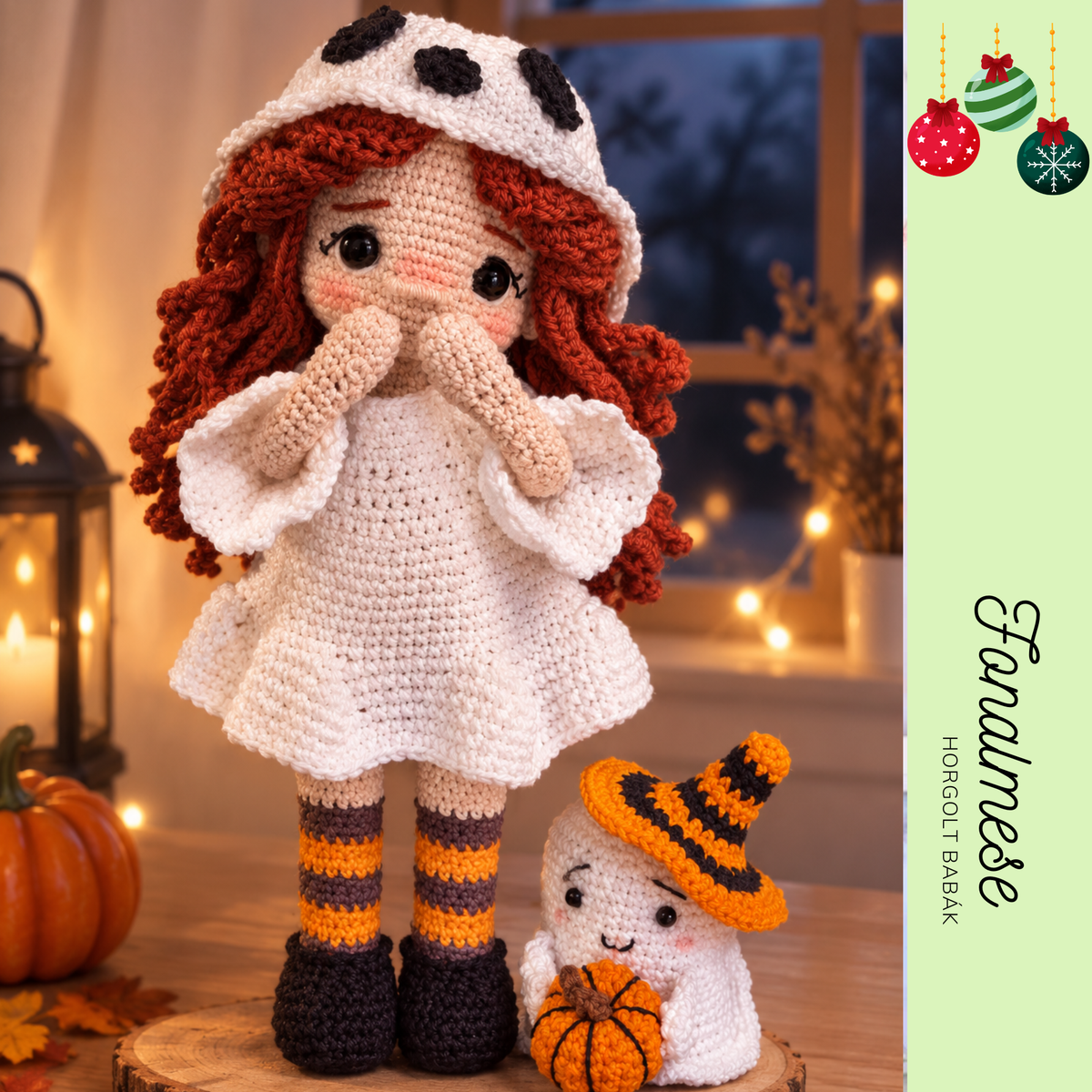 Halloweeni farsangi baba mini szellemmel - horgolt baba minta pdf