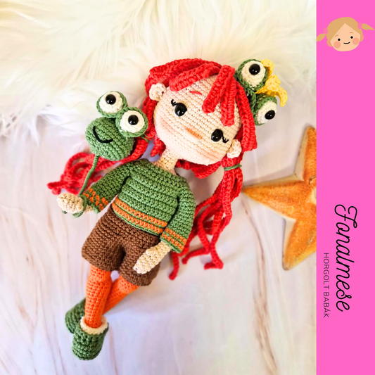 Horgolt baba békás lufival - horgolt baba