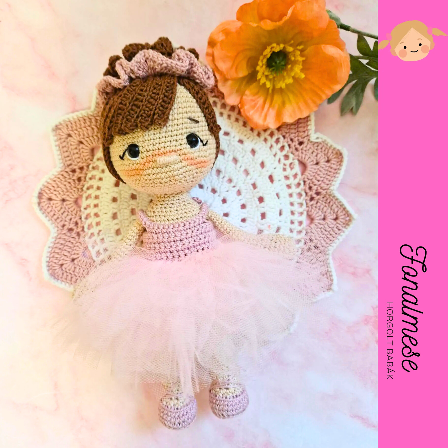 Tüll szoknyás balerina - horgolt baba