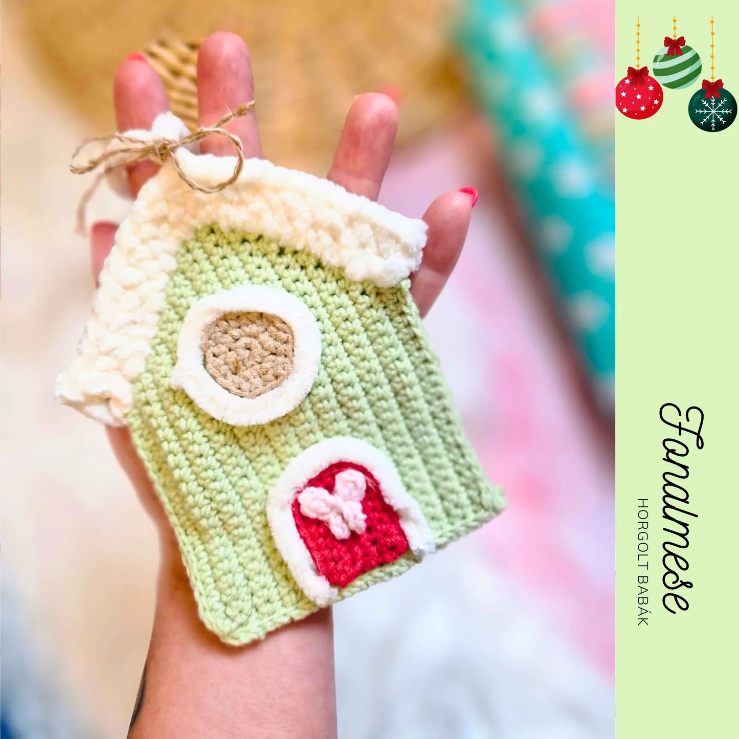 Házikó fenyőfa dísz - ingyenes horgolt minta pdf