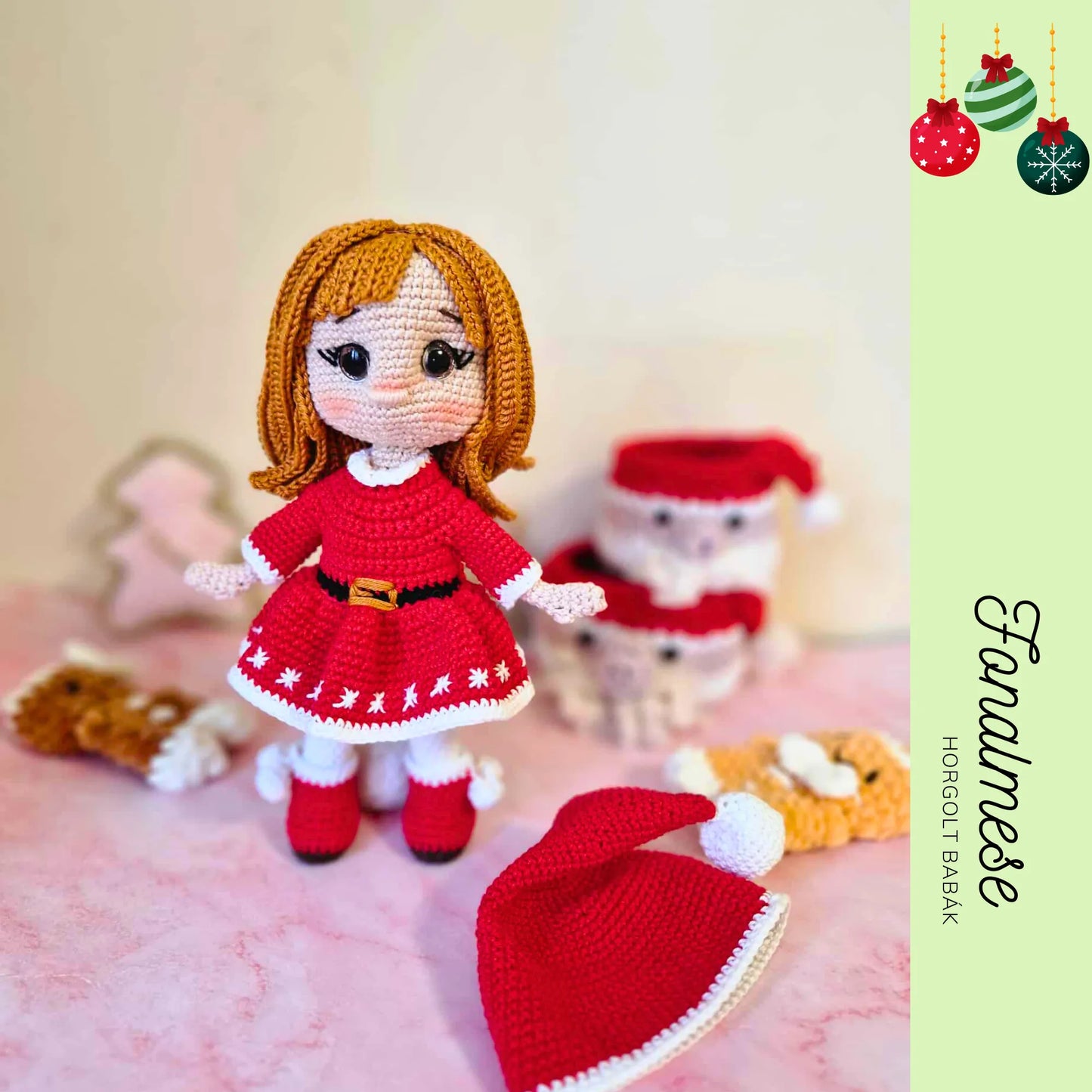 Télapó lány - horgolt baba