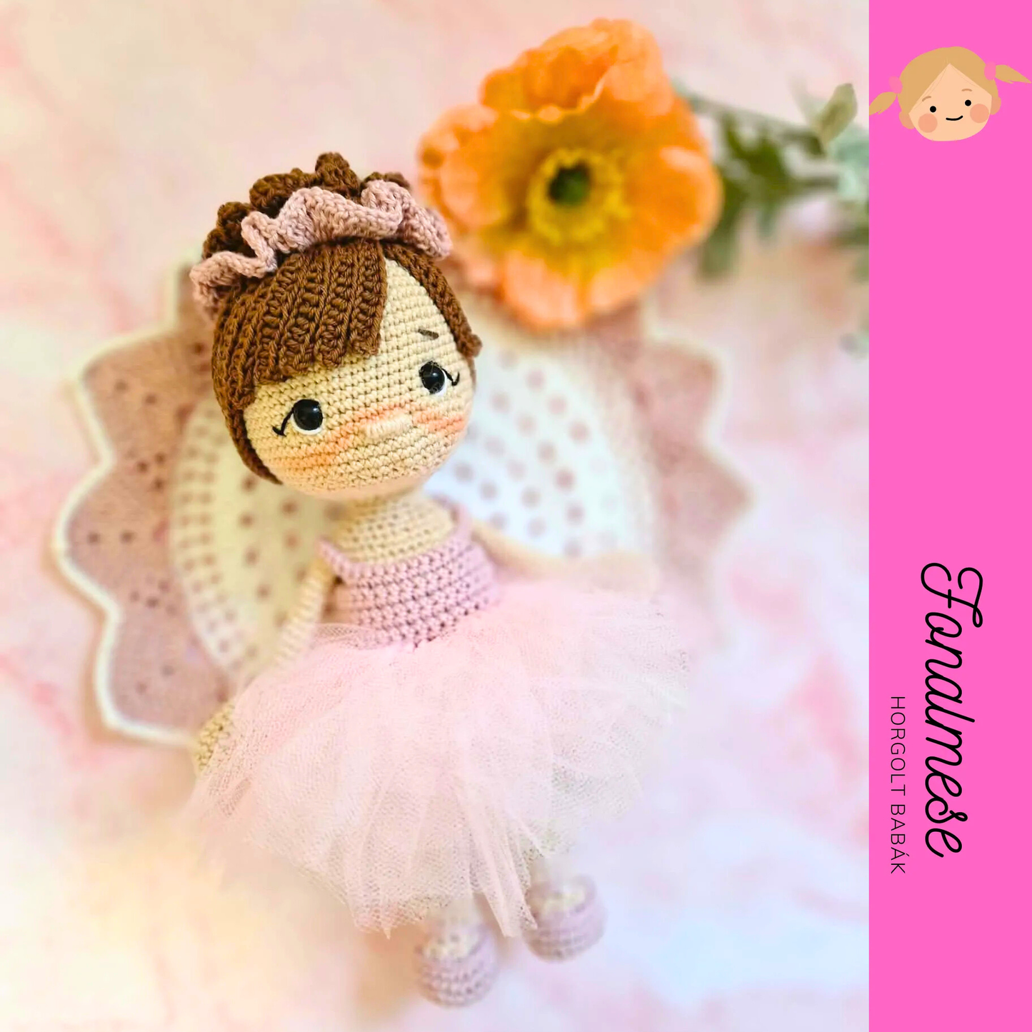 Tüll szoknyás balerina - horgolt baba