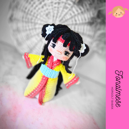 Sárga ruhás gésa - horgolt baba