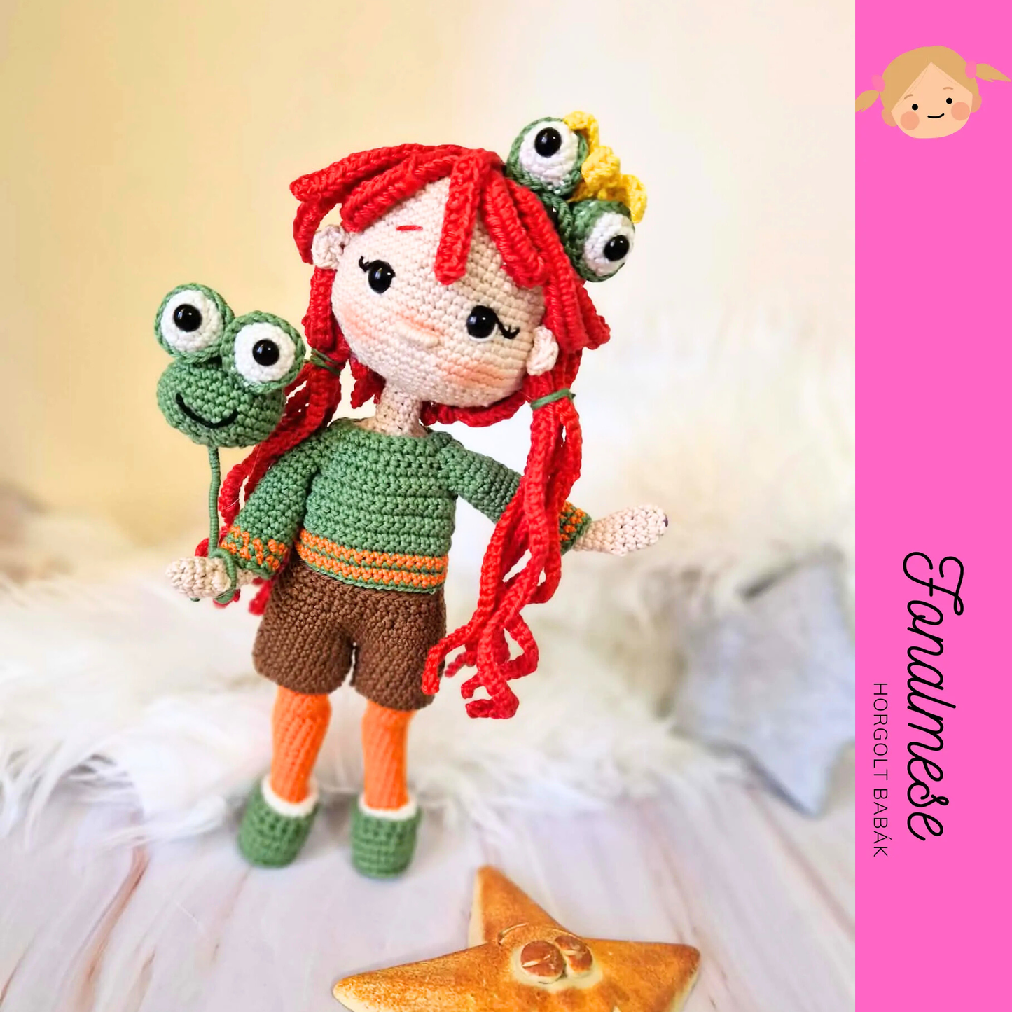 Horgolt baba békás lufival - horgolt baba