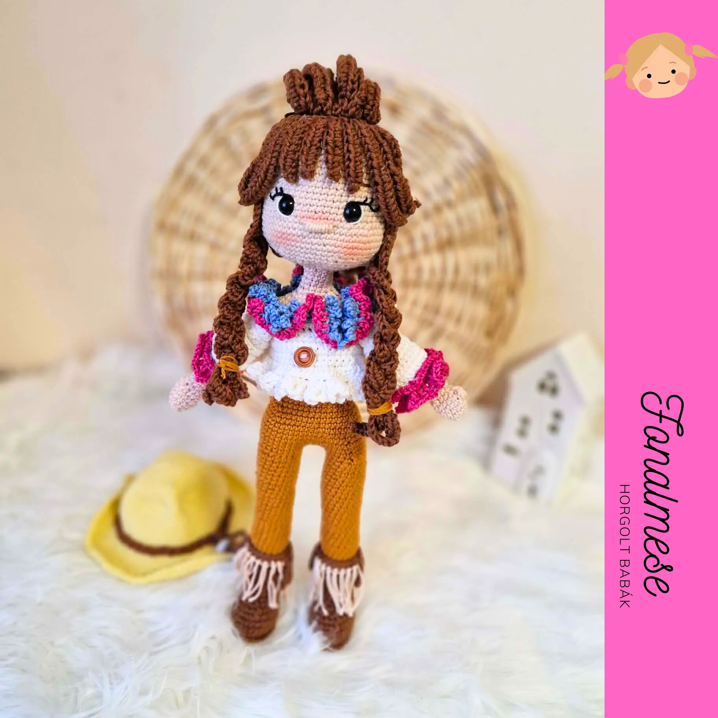 Horgolt cowboy lány - horgolt baba