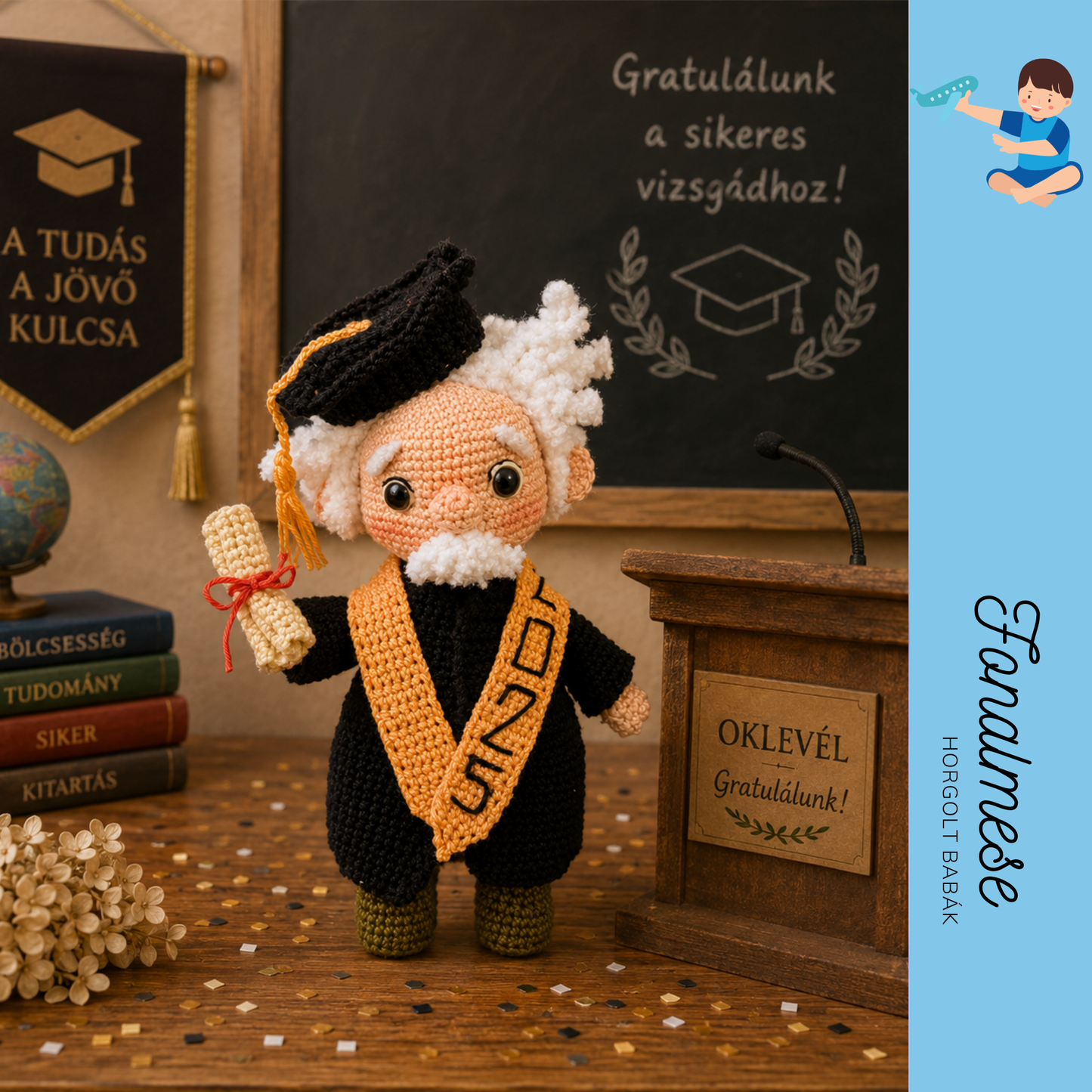 Albert a professzor - horgolt baba minta pdf magyar és angol nyelven