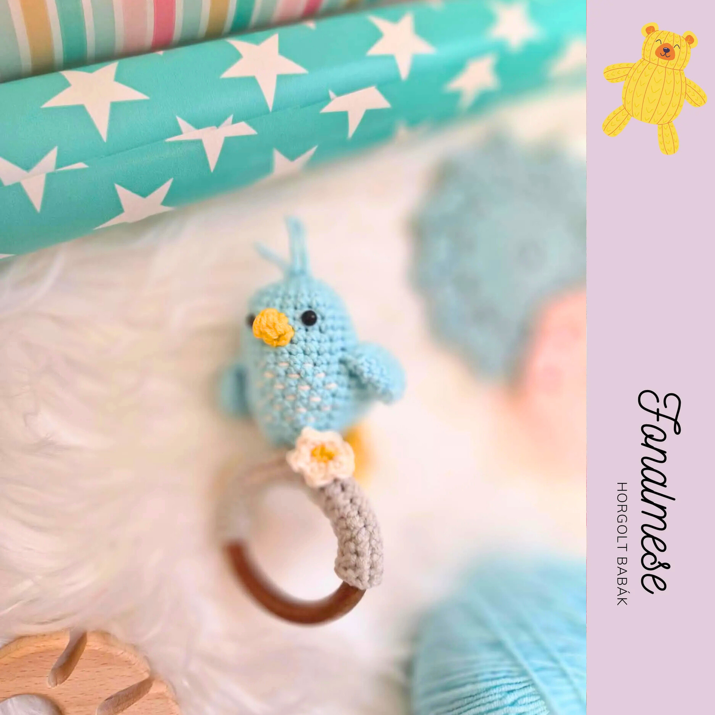 Türkiz színű kismadaras csörgő - horgolt csörgők