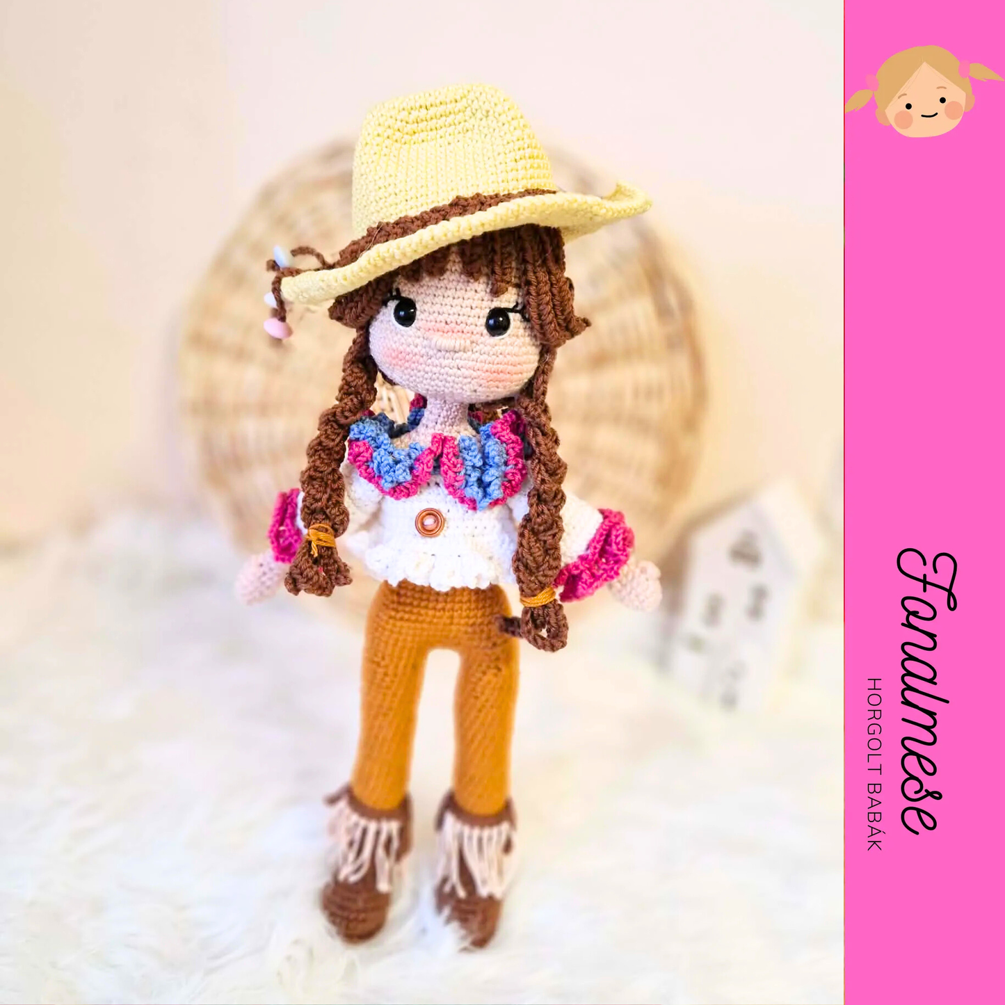 Horgolt cowboy lány - horgolt baba