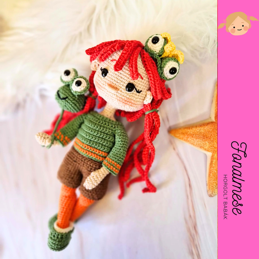 Horgolt baba békás lufival - horgolt baba