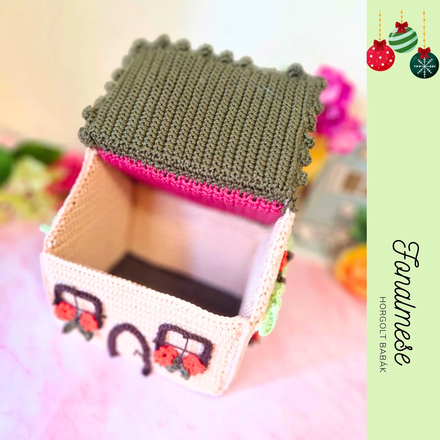 Cukorka tartó házikó - horgolt ünnepi minta pdf magyar és angol nyelven