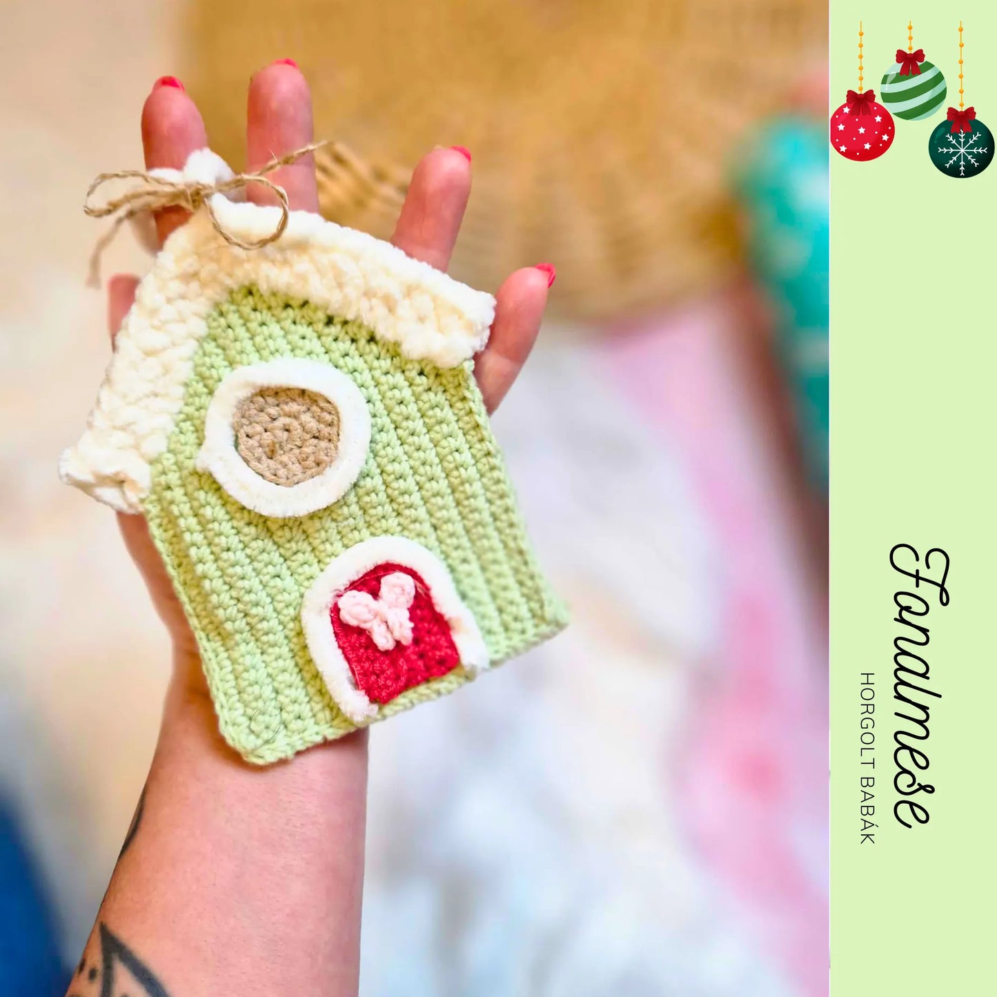 Házikó fenyőfa dísz - ingyenes horgolt minta pdf